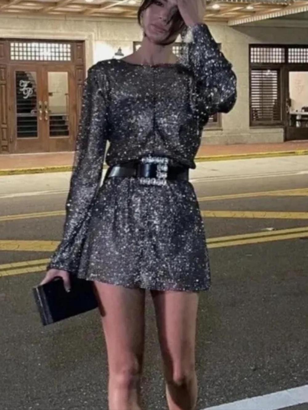 Zara Metallic Mesh Long Sleeve Top - Silver